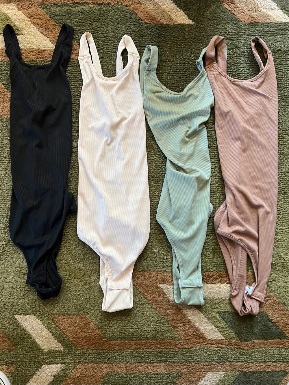 SHEIN Ribbed Bodysuit Pack in Black, White, Sage, Taupe Size Small